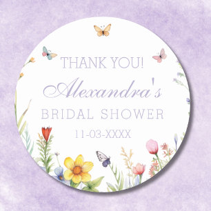 Lavender Wildflower Boho Bridal Shower Thank You Classic Round Sticker