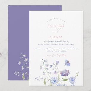 Lavender Wildflower Butterfly Monogram Wedding Invitation