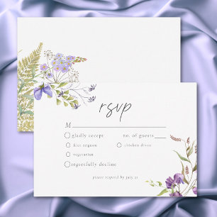Lavender Wildflower Garden Romantic White Wedding RSVP Card