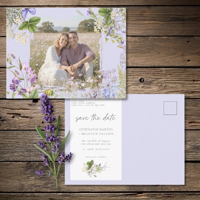 Lavender Wildflower Garden Save the Date Photo Postcard (Lavender Wildflower Garden Save the Date Photo Postcard)