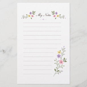 Lavender Wildflower Lined Stationery Note Paper
