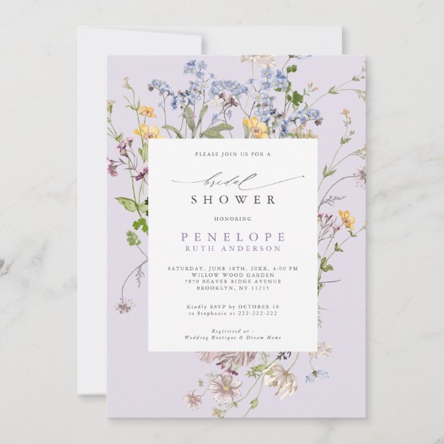 Lavender Wildflower Meadow Garden Bridal Shower Invitation (Front)
