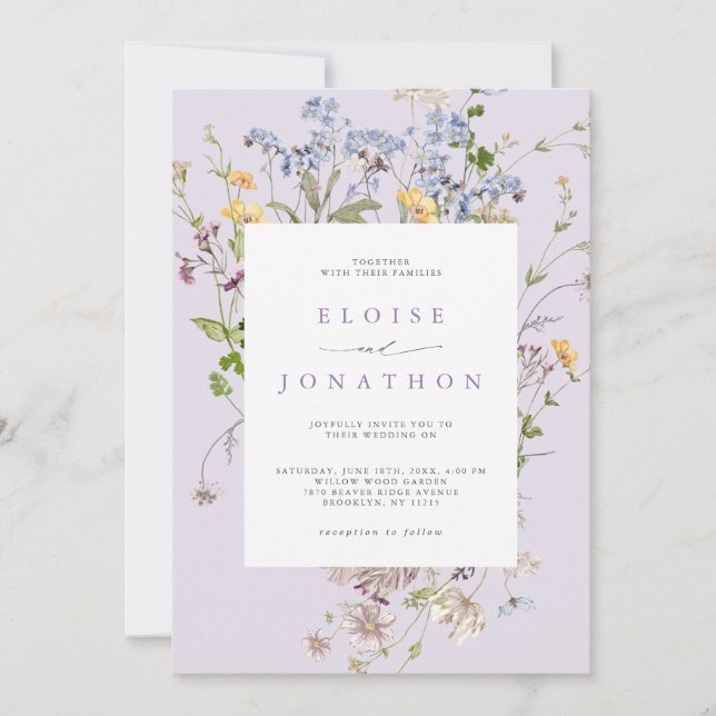 Lavender Wildflower Meadow Garden detail Wedding Invitation (Front)