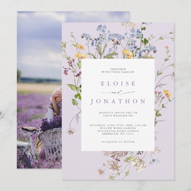 Lavender Wildflower Meadow Garden Photo Wedding   Invitation (Front/Back)