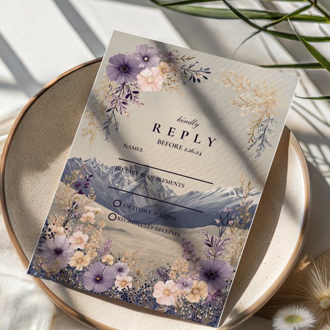 Lavender Wildflower Mountain Wedding RSVP Card (Creator Uploaded)