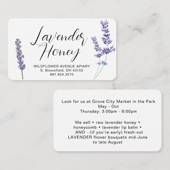 Lavender Wildflower Organic Honey Apiary Hive     Card (Front/Back)