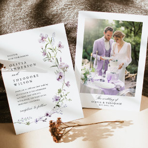 Lavender Wildflower Photo Back Wedding Invitation
