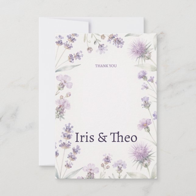 Lavender Wildflower Scottish Thistle Wedding Thank You Card (Front)