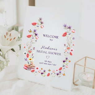 Lavender Wildflower Storybook Bridal Welcome Pedestal Sign
