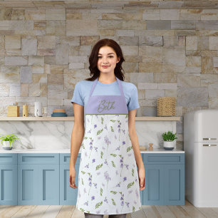 Lavender Wildflower Watercolor Floral Monogram Apron