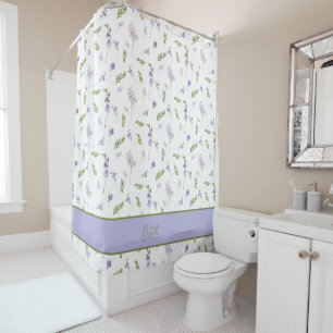 Lavender Wildflower Watercolor Floral Monogram Shower Curtain