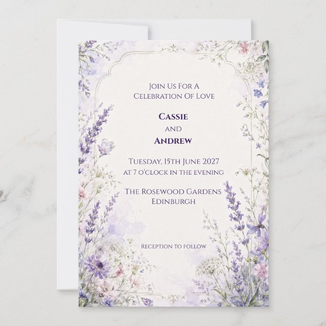 Lavender Wildflower Watercolor Wedding Invitation (Front)