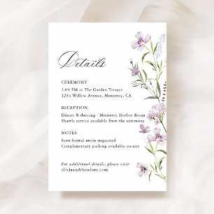 Lavender Wildflower Wedding Details, Information Enclosure Card