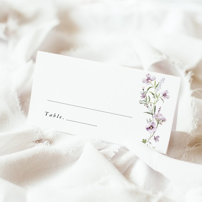 Lavender Wildflower Wedding Name Place Card (Lavender Wildflower Wedding Place Card, Lilac Purple Floral Botanical Name Escort Card)