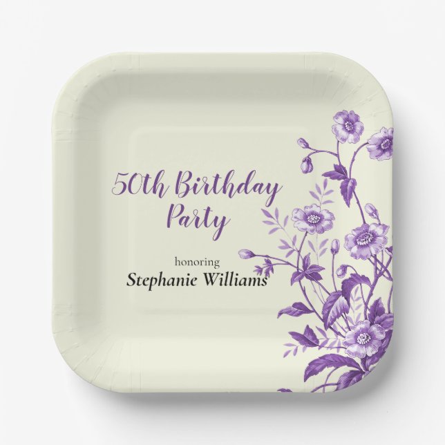 Lavender Wildflower Women's 50th Birthday Party Paper Plate (Front)
