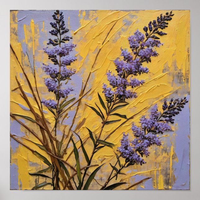 Lavender Wildflowers on Golden Textured Background Poster (Front)