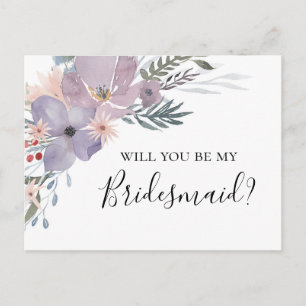 Lavender Will you be my bridesmaid. Purple flowers Postcard