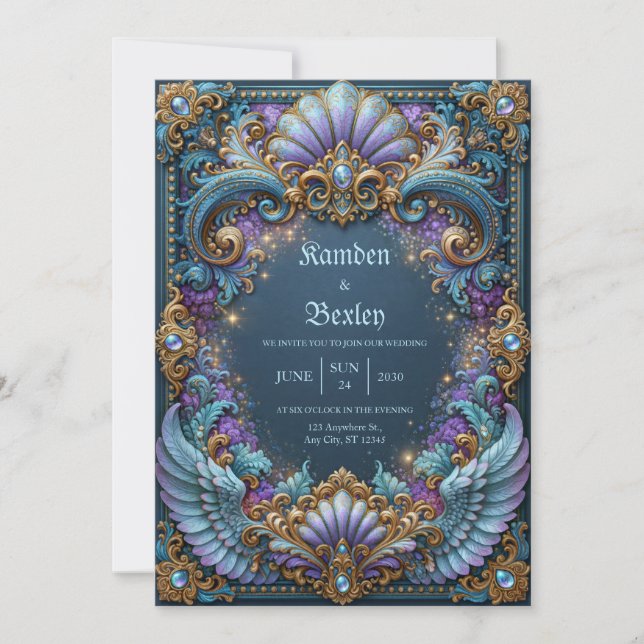 Lavender Winged Fantasy Wedding Invitation (Front)