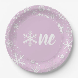 Lavender Winter First Birthday Snowflake One Paper Plate