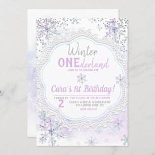 Lavender Winter Onederland 1st Birthday Invitation