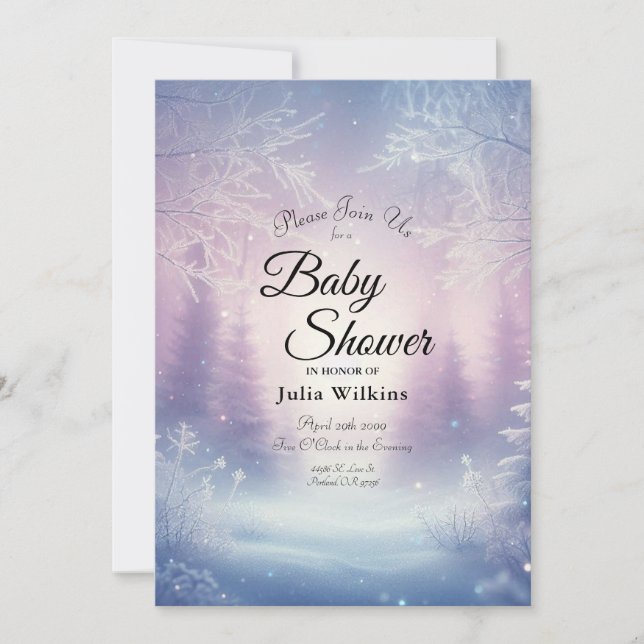 Lavender Winter Snowfall Serenade Baby Shower Invitation (Front)