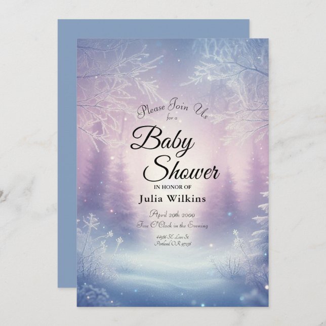 Lavender Winter Snowfall Serenade Baby Shower Invitation (Front/Back)