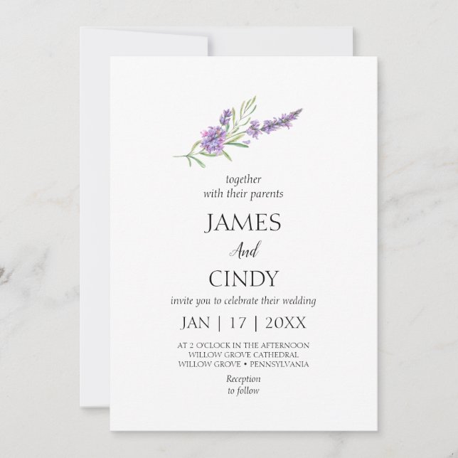 Lavender Wishes Wedding Invitation (Front)