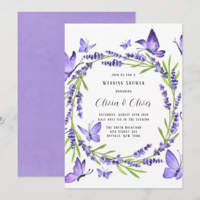 Lavender Wisteria And Butterflies Wedding Shower Invitation (Front/Back)