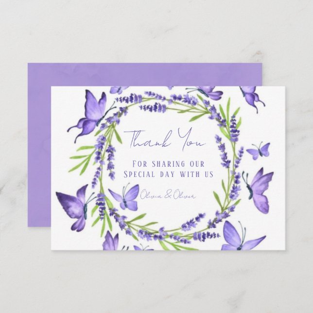 Lavender Wisteria & Butterflies Wedding Thank You (Front/Back)