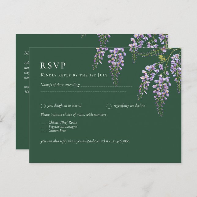 Lavender WISTERIA Emerald Green All-in-1 Wedding Postcard (Front/Back)