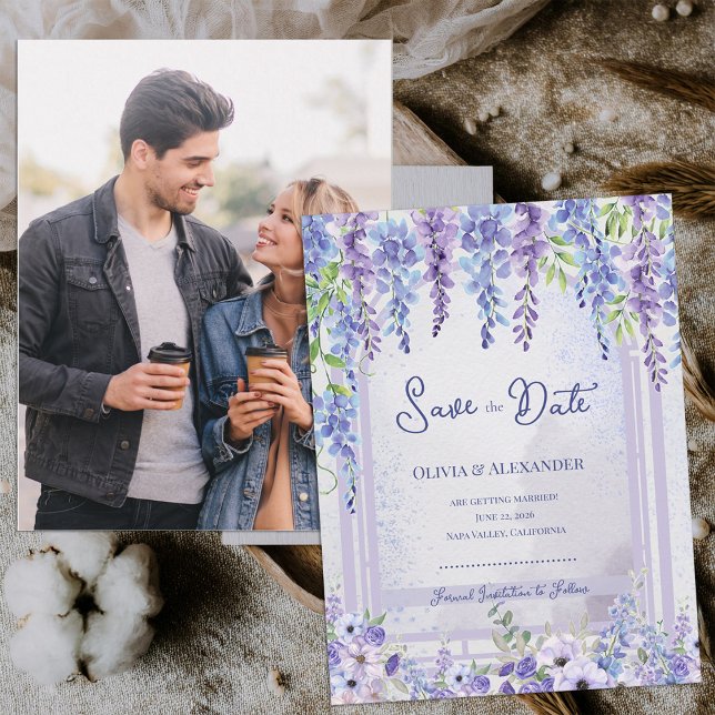 Lavender Wisteria Floral Arch Photo Save the Date  Announcement Postcard (Lavender Wisteria Floral Arch Photo Save the Date | Romantic Purple Garden Wedding Announcement)