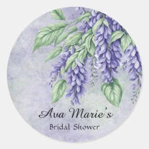 Lavender Wisteria Flowers Marble Bridal Shower Classic Round Sticker