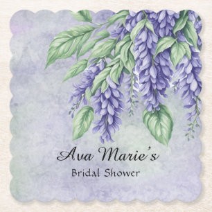 Lavender Wisteria Flowers Marble Bridal Shower Paper Coaster