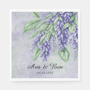 Lavender Wisteria Flowers Marble Wedding Napkin