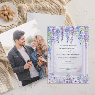 Lavender Wisteria Purple Floral Arch Photo Wedding Invitation