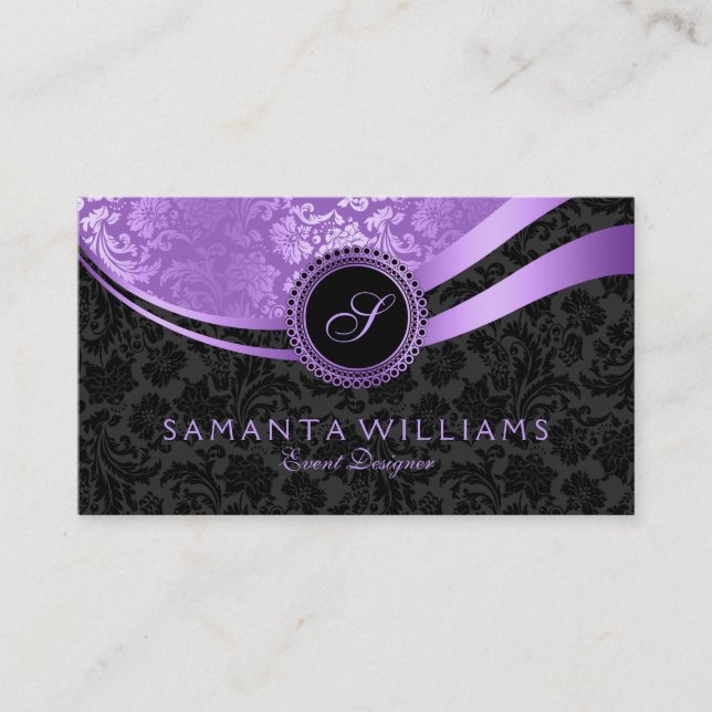 Lavender With Black Geometric Design Business Card (Front)