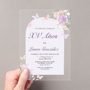 Lavender with butterflies Quinceanera spanish Acry Acrylic Invitations