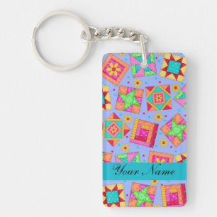 Lavender with Colourful Quilt Blocks & Personalise Key Ring