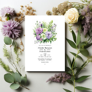 Lavender with Green Floral Spring Wedding Invitation