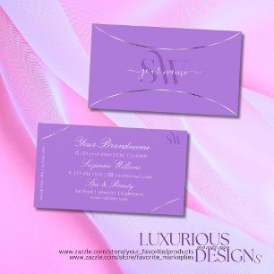 Lavender with Silver Decor and Monogram Modern Business Card