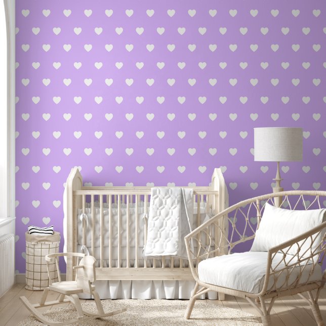 Lavender With White Hearts Pattern Wallpaper (Kids)