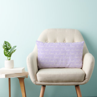 LAVENDER WITH WHITE SCRIPT LOVE & HEARTS LUMBAR CUSHION
