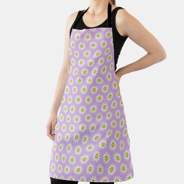 LAVENDER WITH WHITE SPRING EASTER DAISIES APRON (Insitu)