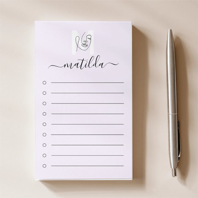 Lavender Women Face Line Art & Script Monogram Post-it Notes (Creator Uploaded)