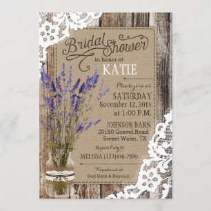 Lavender Wood Lace Rustic Bridal Shower Invitation