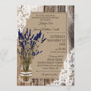 Lavender Wood Lace Rustic Wedding Invitation