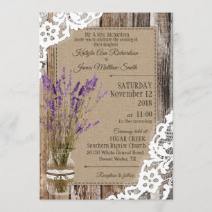 Lavender Wood Lace Rustic Wedding Invitation
