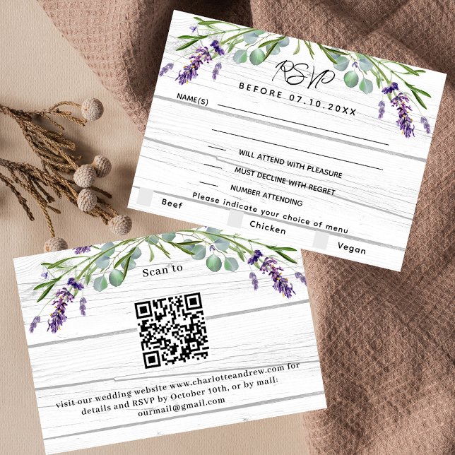 Lavender wood menu QR code wedding RSVP response  (Creator Uploaded)