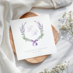 Lavender Wreath & Bow Monogram Wedding Napkin