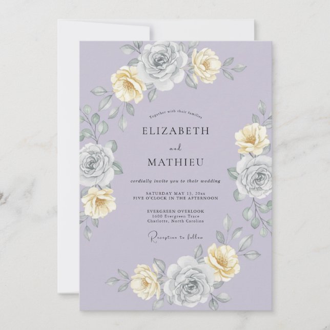 Lavender Wreath Floral Romance Wedding Invitation (Front)